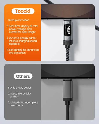 Toocki 240W USB C to USB C Cable LED Digital Display PD3.1 Fast Charging Type C to Type C Cable For Macbook iPhone 17 16 Samsung Ai-TechWorld 