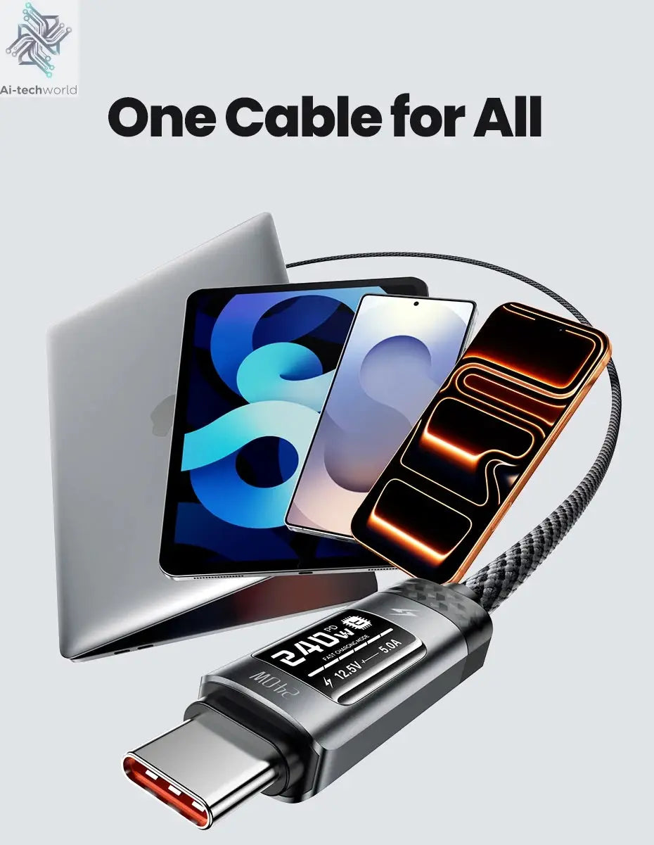 Toocki 240W USB C to USB C Cable LED Digital Display PD3.1 Fast Charging Type C to Type C Cable For Macbook iPhone 17 16 Samsung Ai-TechWorld 
