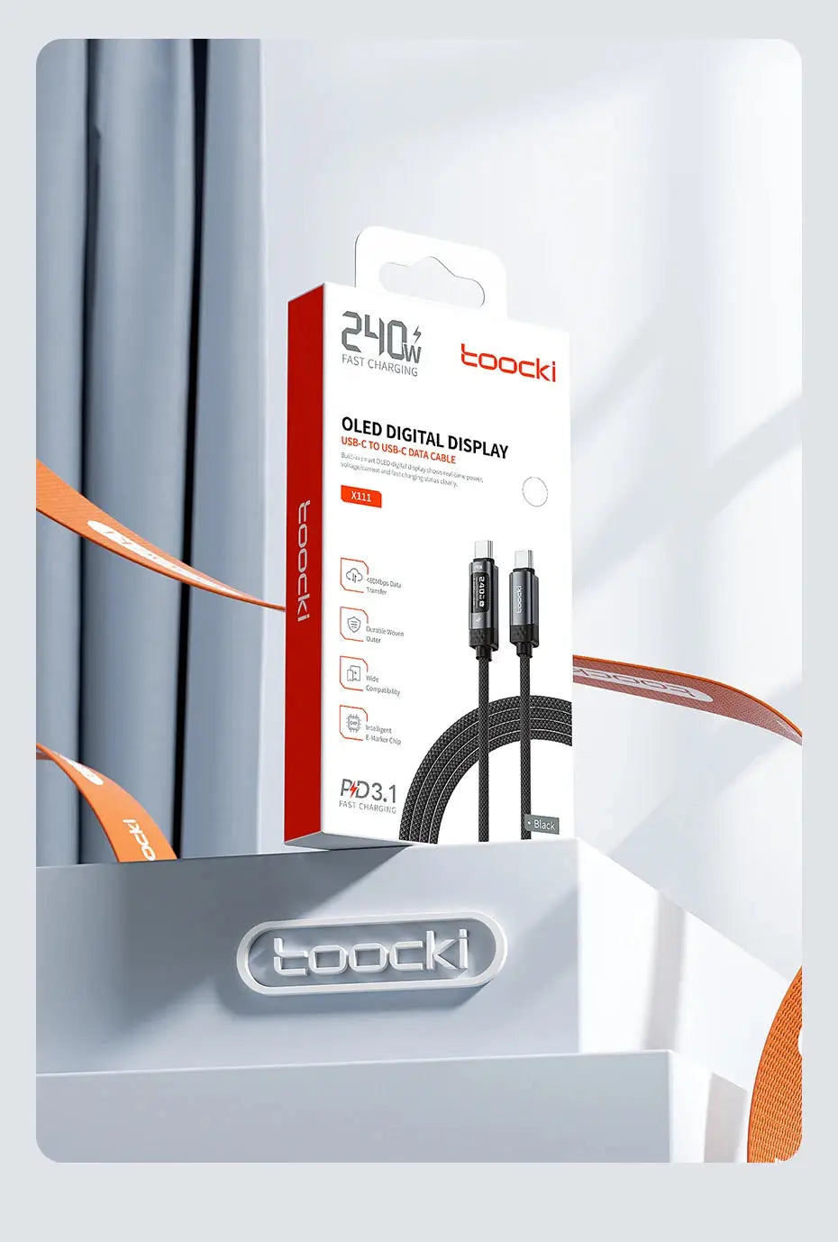 Toocki 240W USB C to USB C Cable LED Digital Display PD3.1 Fast Charging Type C to Type C Cable For Macbook iPhone 17 16 Samsung Ai-TechWorld 