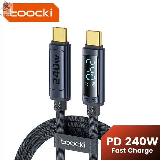 Toocki 240W USB C to USB C Cable LED Digital PD3.1 QC4.0 Fast Charging Dual C Cable for iPhone 15 Pro Macbook 480Mbps Data Cord Ai-TechWorld 