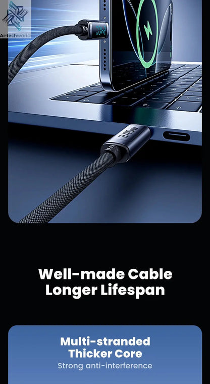 Toocki 240W USB C to USB C Cable LED Digital PD3.1 QC4.0 Fast Charging Dual C Cable for iPhone 15 Pro Macbook 480Mbps Data Cord Ai-TechWorld 