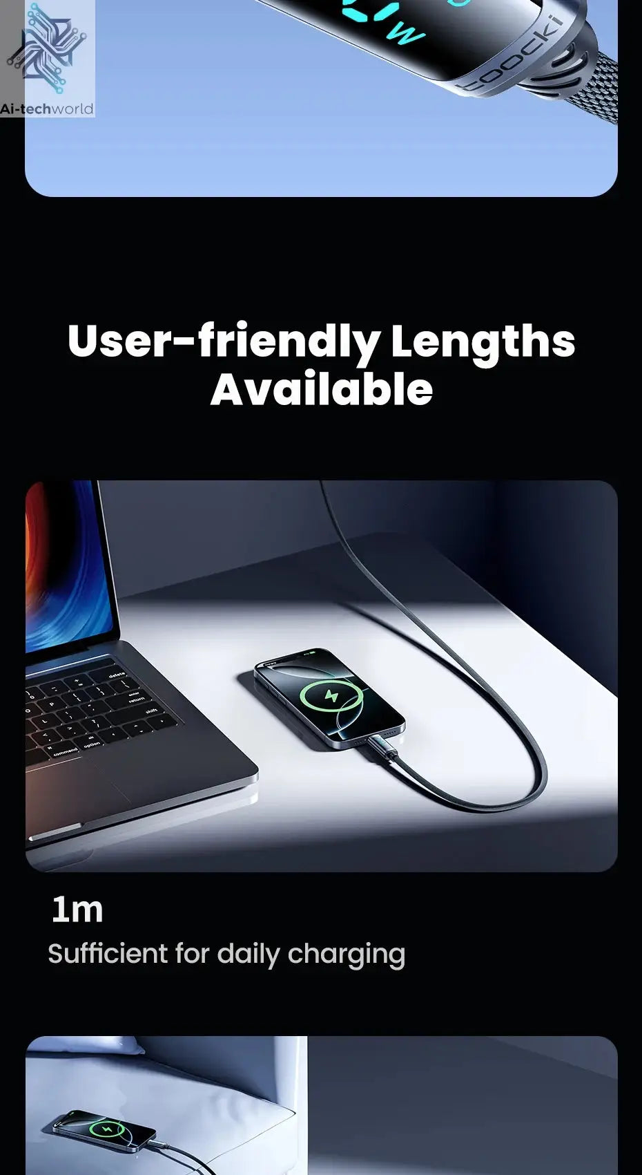 Toocki 240W USB C to USB C Cable LED Digital PD3.1 QC4.0 Fast Charging Dual C Cable for iPhone 15 Pro Macbook 480Mbps Data Cord Ai-TechWorld 
