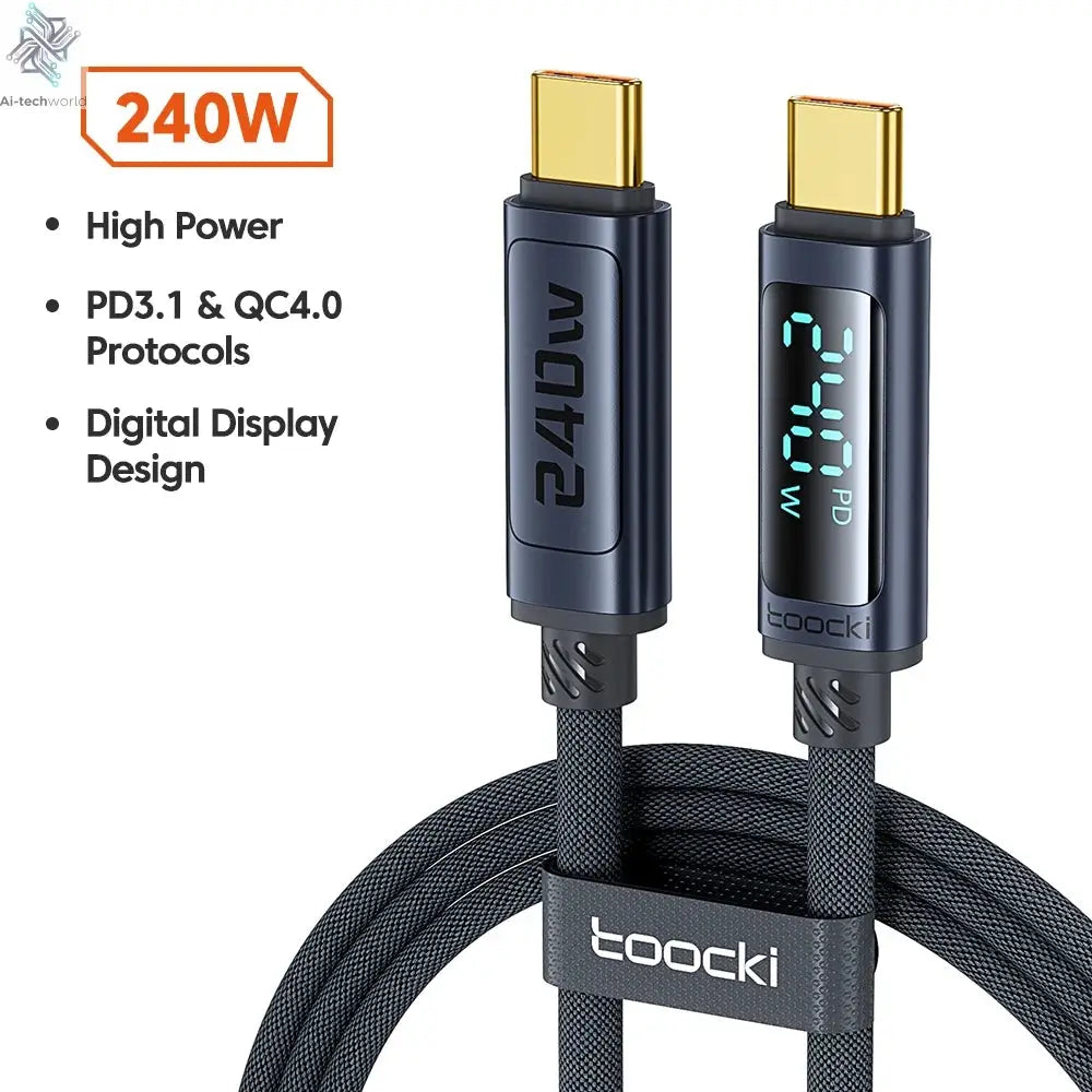 Toocki 240W USB C to USB C Cable LED Digital PD3.1 QC4.0 Fast Charging Dual C Cable for iPhone 15 Pro Macbook 480Mbps Data Cord Ai-TechWorld 