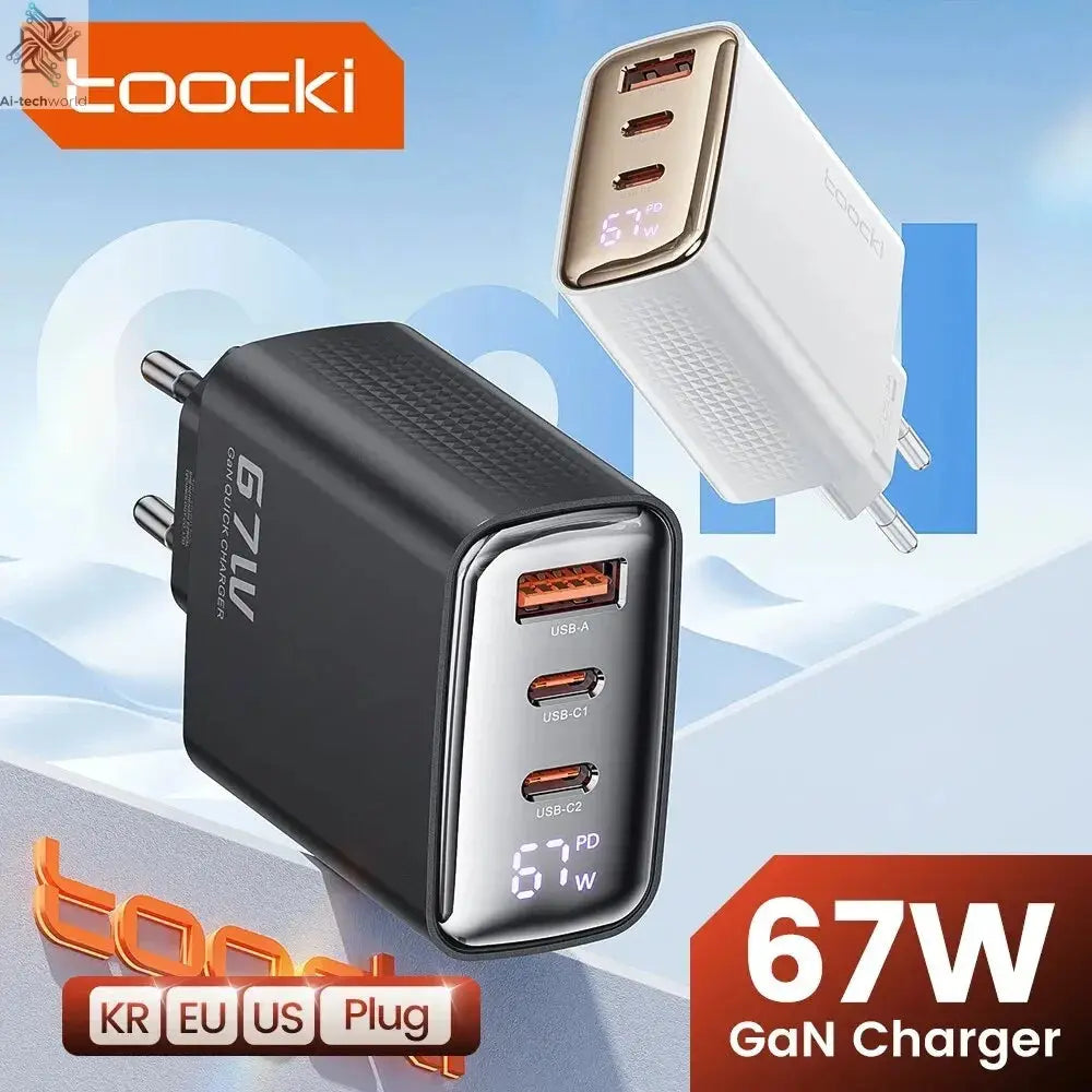 Toocki 67W GaN USB Type C Charger Digital Display 65W 45W PPS PD QC4.0 Quick Charge For Macbook Laptop IPAD Tablet iPhone 15 14 Ai-TechWorld 