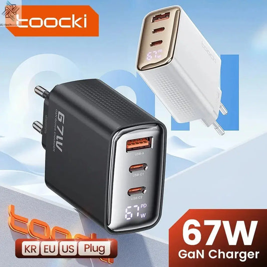 Toocki 67W GaN USB Type C Charger Digital Display 65W 45W PPS PD QC4.0 Quick Charge For Macbook Laptop IPAD Tablet iPhone 15 14 Ai-TechWorld 