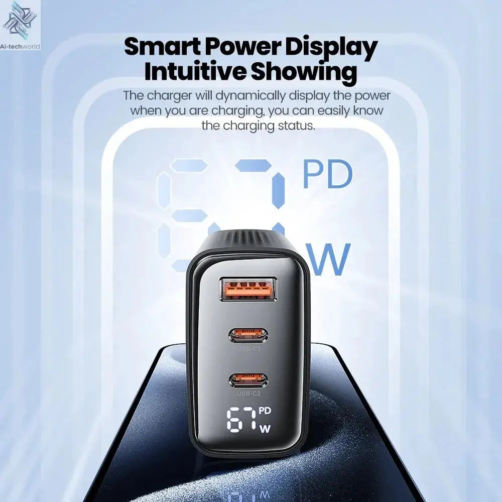 Toocki 67W GaN USB Type C Charger Digital Display 65W 45W PPS PD QC4.0 Quick Charge For Macbook Laptop IPAD Tablet iPhone 15 14 Ai-TechWorld 