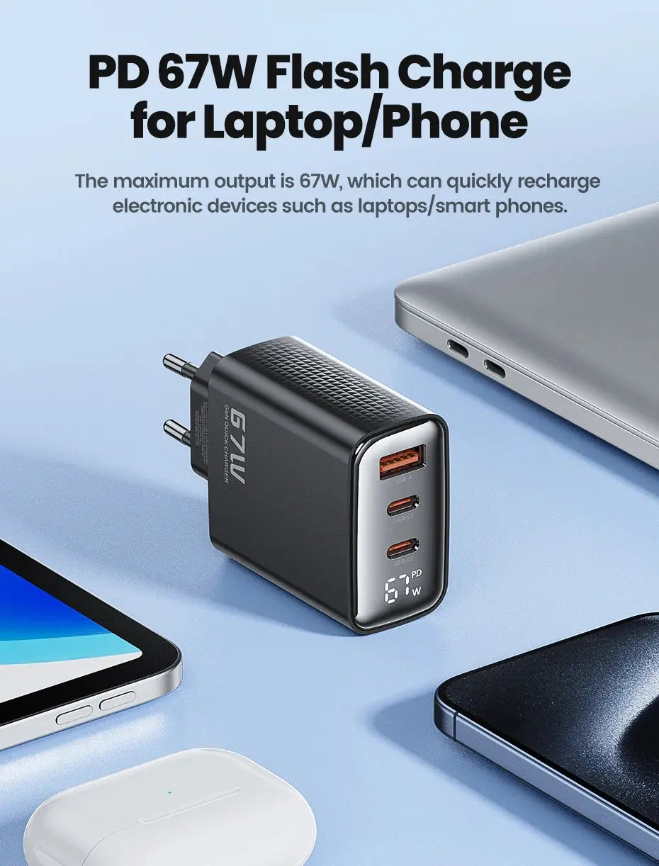 Toocki 67W GaN USB Type C Charger Digital Display 65W 45W PPS PD QC4.0 Quick Charge For Macbook Laptop IPAD Tablet iPhone 15 14 Ai-TechWorld 