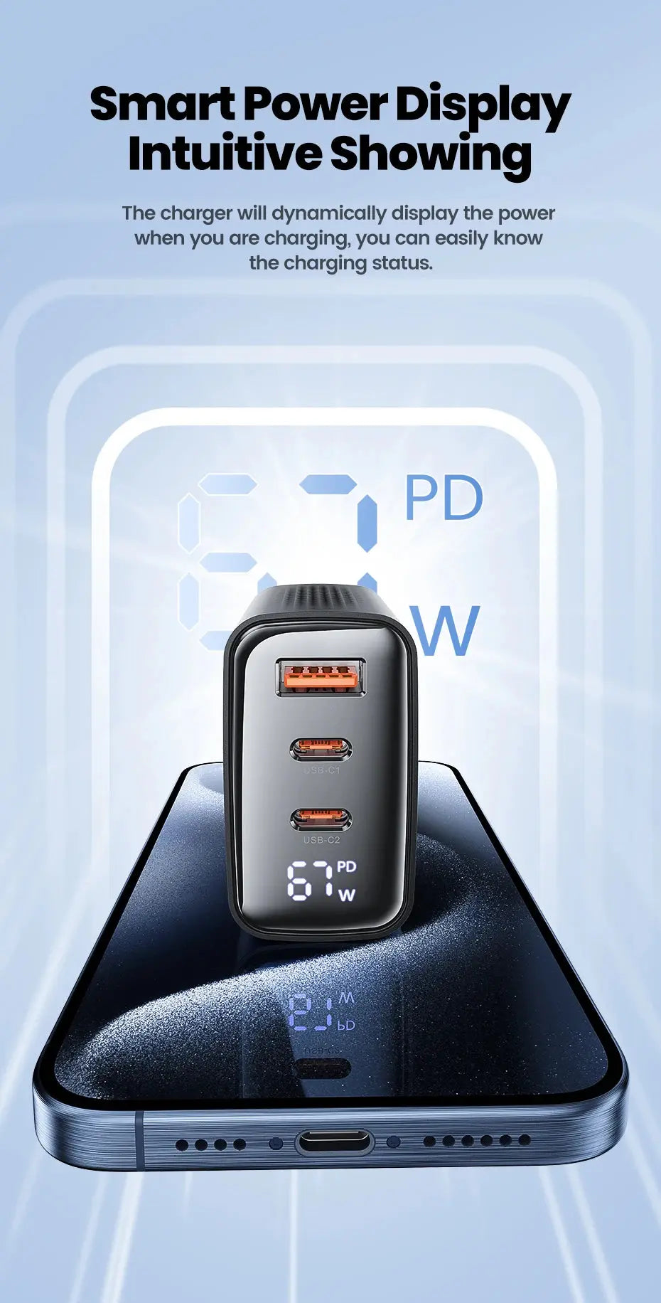 Toocki 67W GaN USB Type C Charger Digital Display 65W 45W PPS PD QC4.0 Quick Charge For Macbook Laptop IPAD Tablet iPhone 15 14 Ai-TechWorld 