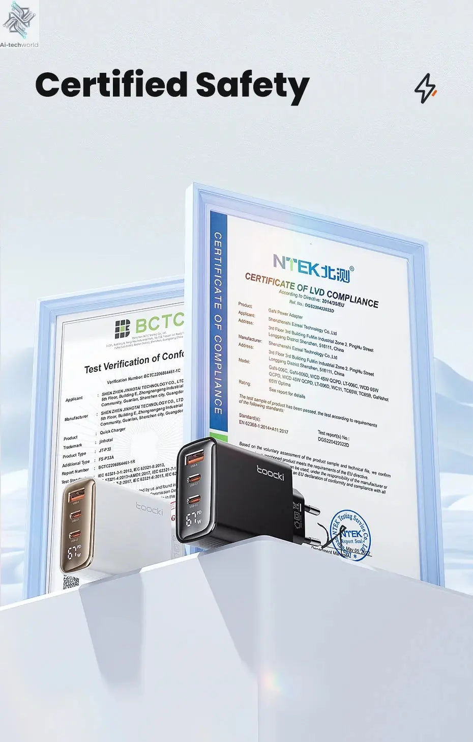 Toocki 67W GaN USB Type C Charger Digital Display 65W 45W PPS PD QC4.0 Quick Charge For Macbook Laptop IPAD Tablet iPhone 15 14 Ai-TechWorld 