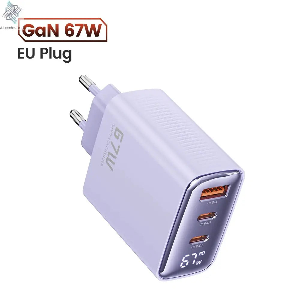 Toocki 67W GaN USB Type C Charger Digital Display 65W 45W PPS PD QC4.0 Quick Charge For Macbook Laptop IPAD Tablet iPhone 15 14 Ai-TechWorld 