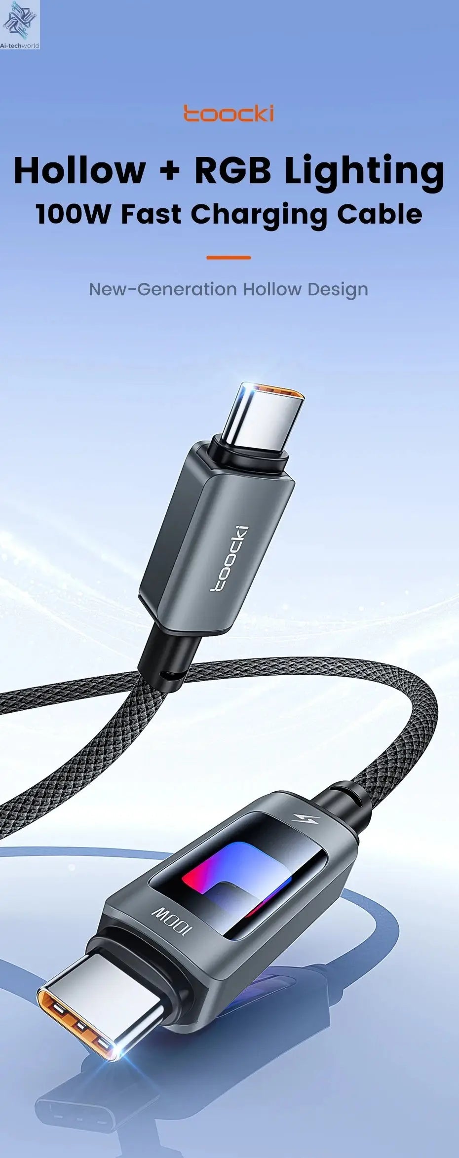 Toocki PD 100W USB C To USB C Cable PD Fast Charging Charger Cable 5A E-Marker Chip For iphone 17 16 Macbook Xiaomi Samsung S23 Ai-TechWorld 