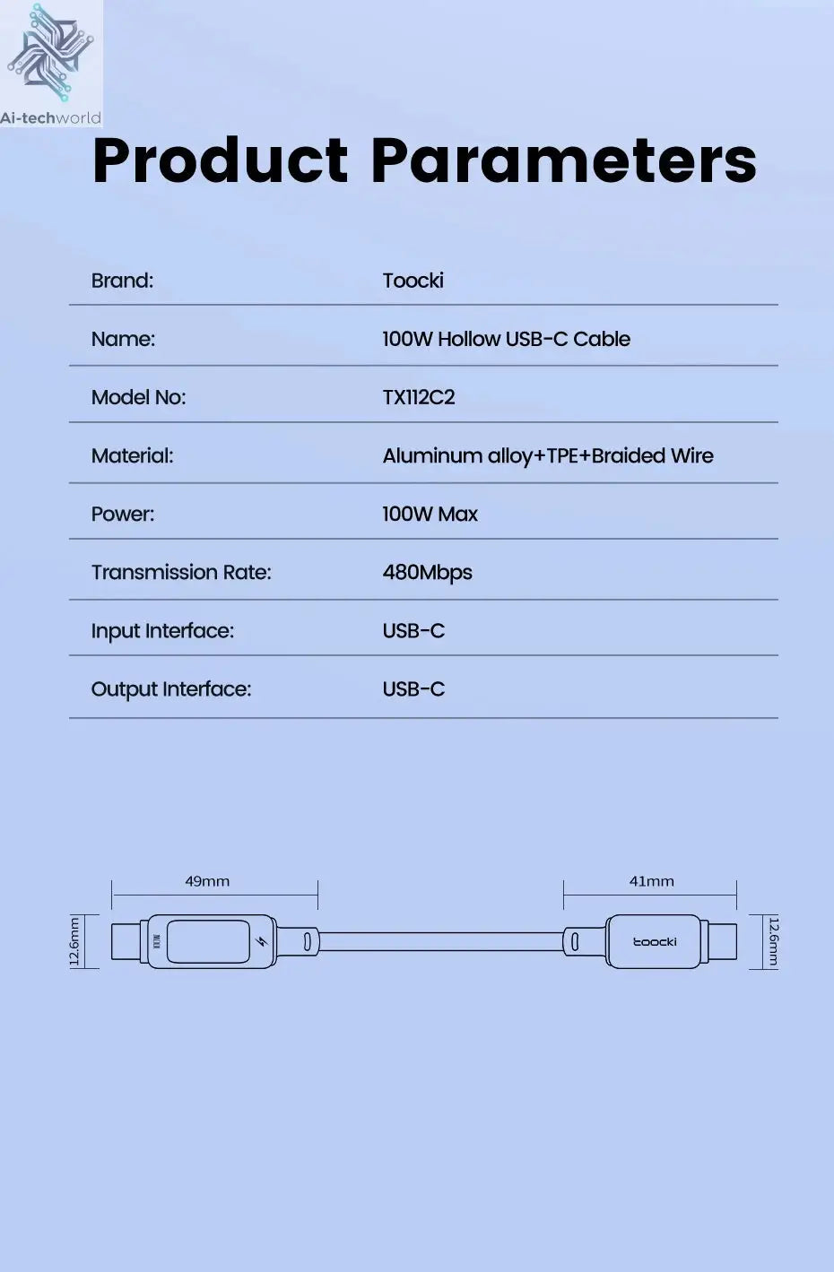 Toocki PD 100W USB C To USB C Cable PD Fast Charging Charger Cable 5A E-Marker Chip For iphone 17 16 Macbook Xiaomi Samsung S23 Ai-TechWorld 