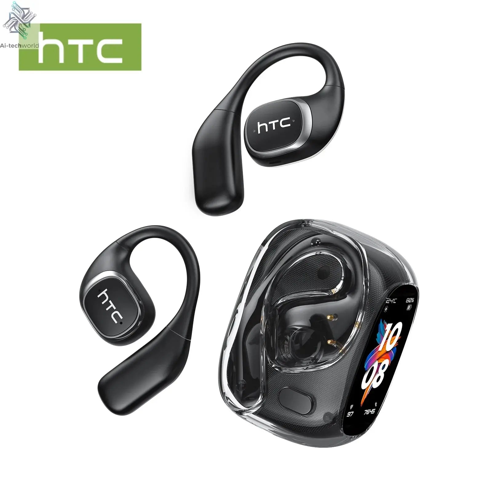 Translator HTC NE11 Bluetooth 6.0 OWS Wireless Headphones Translation Earphones Full-Color Touch Screen Ultra Long Battery Life Ai-TechWorld 