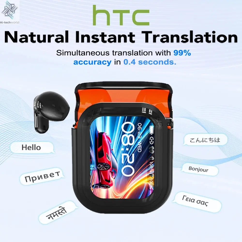 Translator HTC NE20 New Bluetooth 6.0 Wireless Headphones Translation Ai-TechWorld 