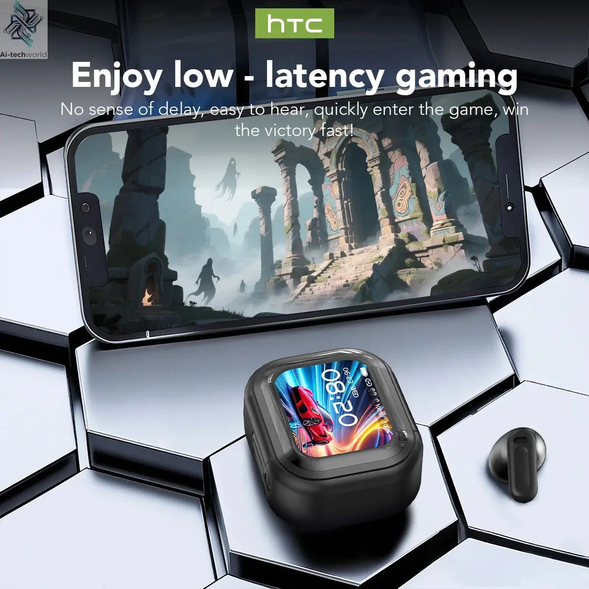 Translator HTC NE20 New Bluetooth 6.0 Wireless Headphones Translation Ai-TechWorld 