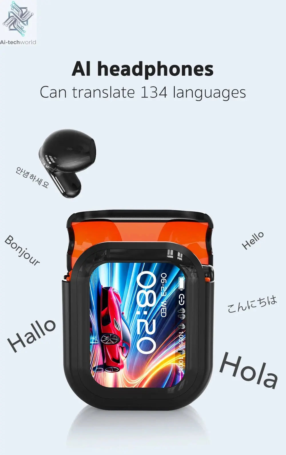 Translator HTC NE20 New Bluetooth 6.0 Wireless Headphones Translation Ai-TechWorld 