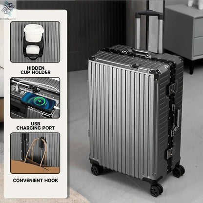 Trolley Luggage 20 24 26 28" Aluminum Frame Rolling Luggage Case USB Travel Suitcase on Wheels Combination Lock Carry on Luggage - Ai-TechWorld