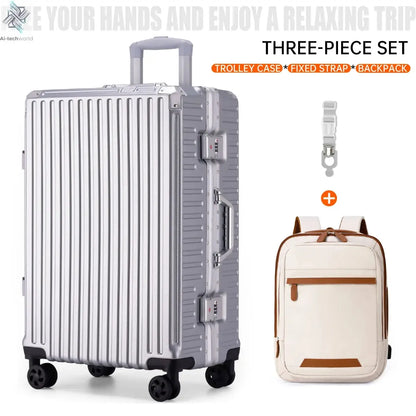 Trolley Luggage 20 24 26 28" Aluminum Frame Rolling Luggage Case USB Travel Suitcase on Wheels Combination Lock Carry on Luggage - Ai-TechWorld