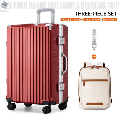 Trolley Luggage 20 24 26 28" Aluminum Frame Rolling Luggage Case USB Travel Suitcase on Wheels Combination Lock Carry on Luggage - Ai-TechWorld
