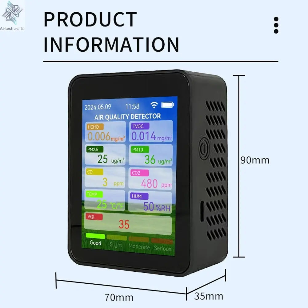 Tuya WiFi Multifunctional Air Quality Meter Household HCHO TVOC Carbon Monoxide CO2 PM2.5 PM10 Tester Portable Ai-TechWorld 