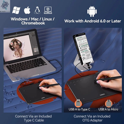 UGEE S640 Graphic Tablet 6 Inch Drawing Tablets Digital Pen Pad Writing Drawing Board 8192 Stylus for Android Windows Mac Laptop Ai-TechWorld 