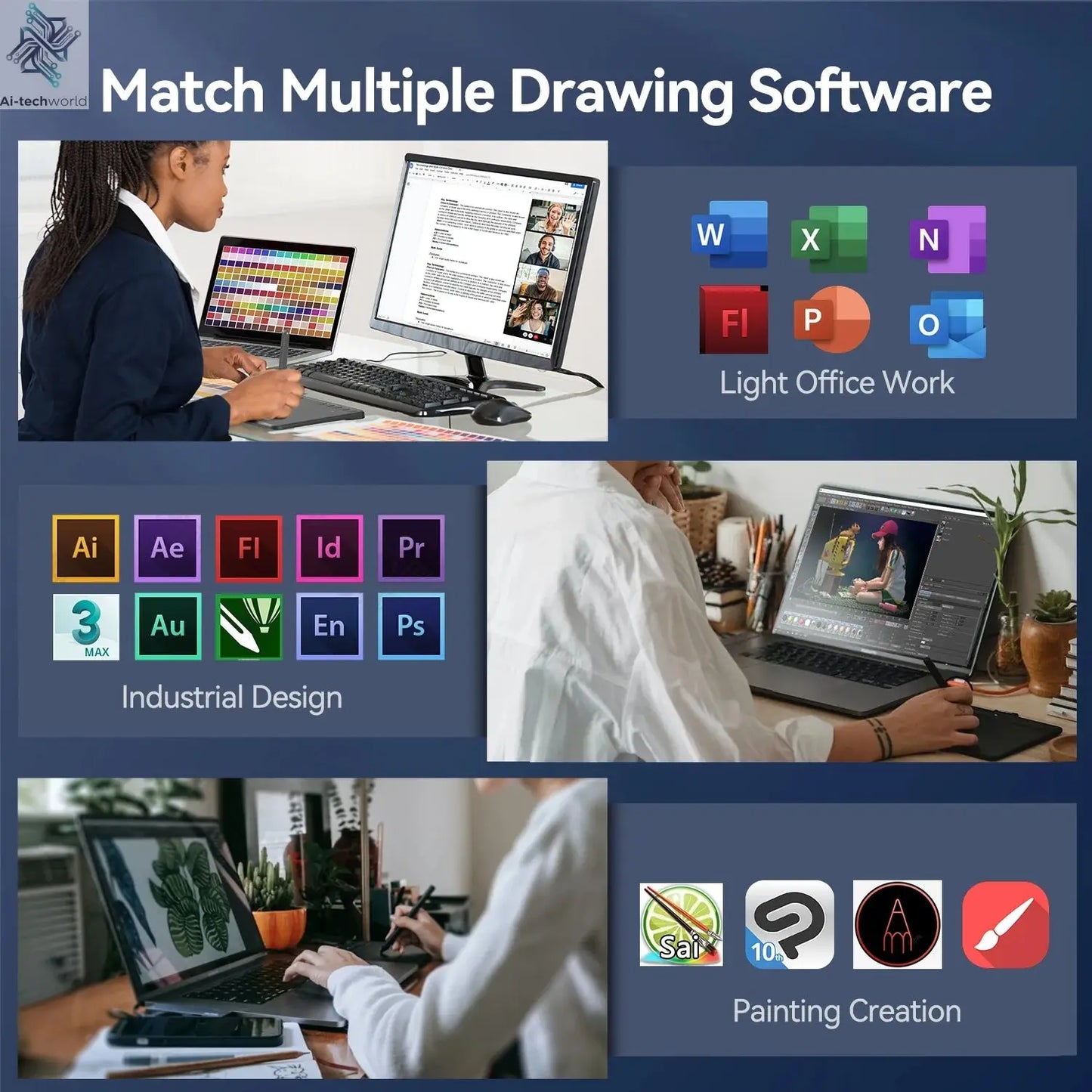 UGEE S640 Graphic Tablet 6 Inch Drawing Tablets Digital Pen Pad Writing Drawing Board 8192 Stylus for Android Windows Mac Laptop Ai-TechWorld 