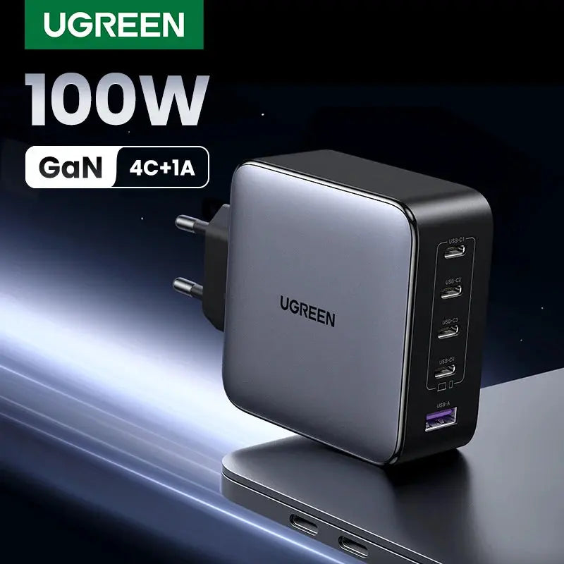 UGREEN 100W GaN Charger 5 Ports USB C Charger QC4.0 3.0 PPS For Macbook Air Laptop Tablet PDFast Charger For iPhone 16 15 14 Pro Ai-TechWorld 