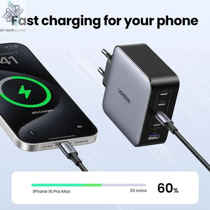 UGREEN 100W GaN Charger 5 Ports USB C Charger QC4.0 3.0 PPS For Macbook Air Laptop Tablet PDFast Charger For iPhone 16 15 14 Pro Ai-TechWorld 