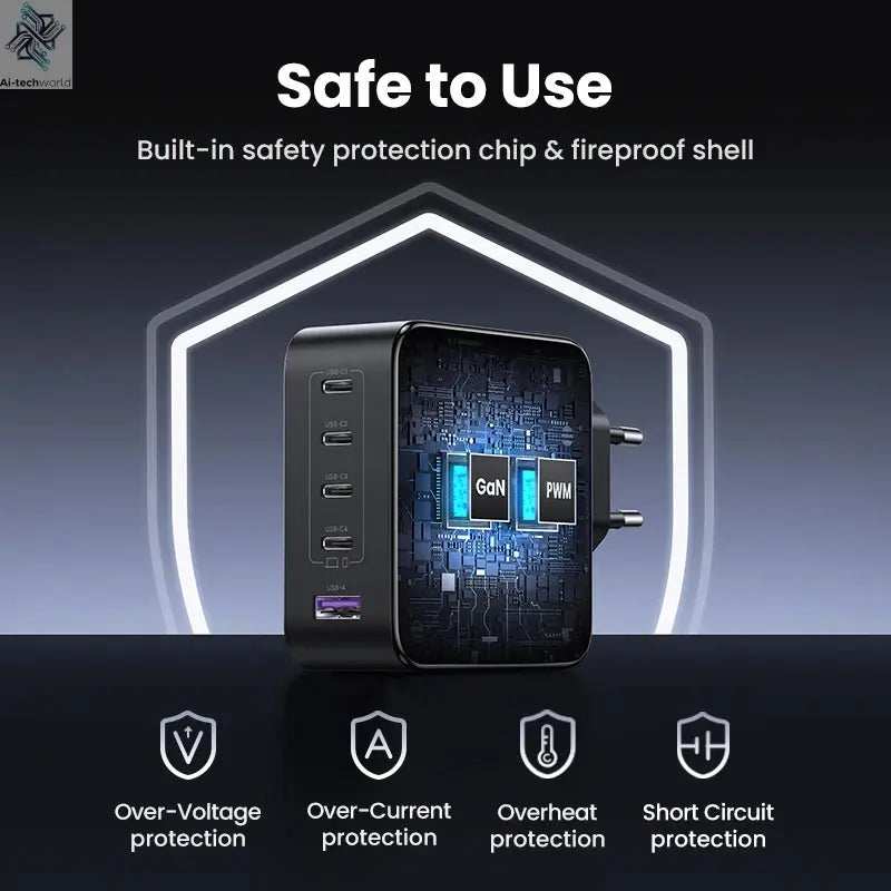 UGREEN 100W GaN Charger 5 Ports USB C Charger QC4.0 3.0 PPS For Macbook Air Laptop Tablet PDFast Charger For iPhone 16 15 14 Pro Ai-TechWorld 
