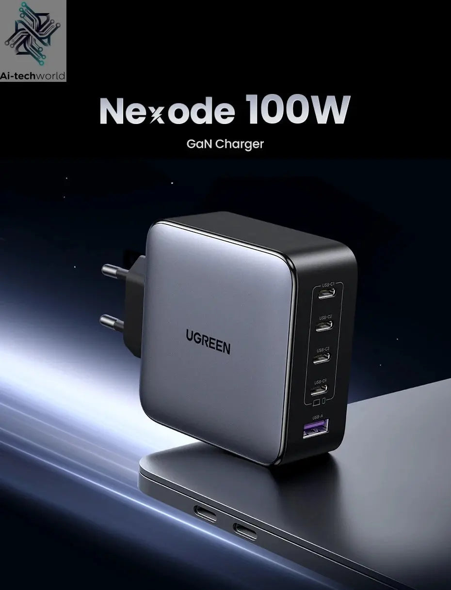 UGREEN 100W GaN Charger 5 Ports USB C Charger QC4.0 3.0 PPS For Macbook Air Laptop Tablet PDFast Charger For iPhone 16 15 14 Pro Ai-TechWorld 