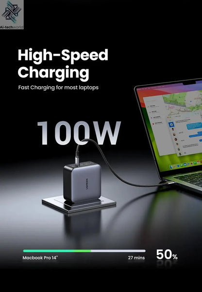 UGREEN 100W GaN Charger 5 Ports USB C Charger QC4.0 3.0 PPS For Macbook Air Laptop Tablet PDFast Charger For iPhone 16 15 14 Pro Ai-TechWorld 