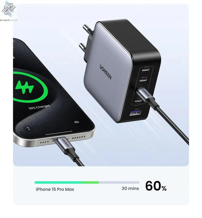 UGREEN 100W GaN Charger 5 Ports USB C Charger QC4.0 3.0 PPS For Macbook Air Laptop Tablet PDFast Charger For iPhone 16 15 14 Pro Ai-TechWorld 