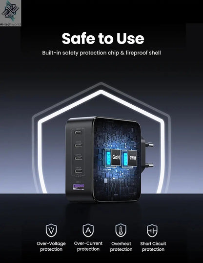 UGREEN 100W GaN Charger 5 Ports USB C Charger QC4.0 3.0 PPS For Macbook Air Laptop Tablet PDFast Charger For iPhone 16 15 14 Pro Ai-TechWorld 