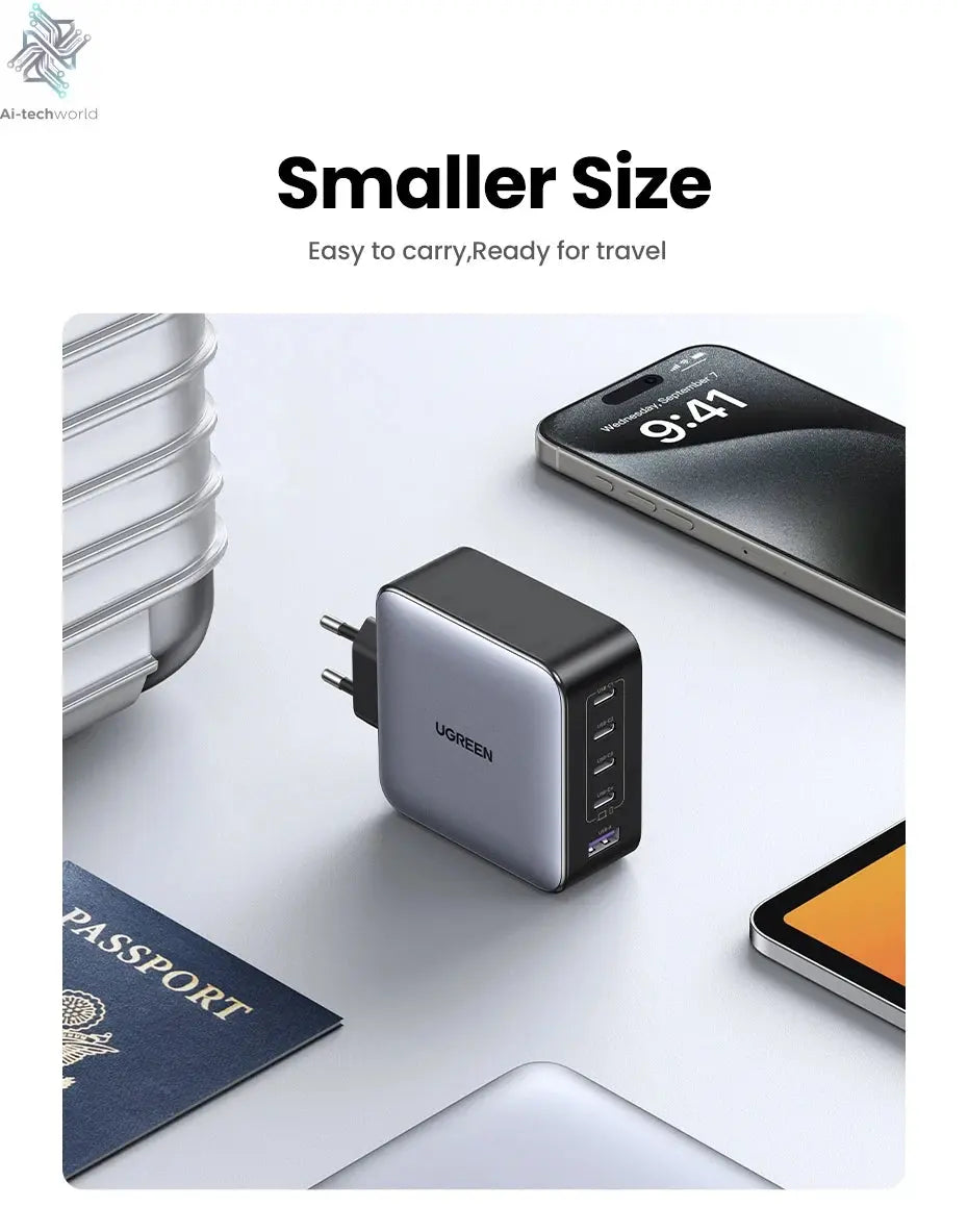 UGREEN 100W GaN Charger 5 Ports USB C Charger QC4.0 3.0 PPS For Macbook Air Laptop Tablet PDFast Charger For iPhone 16 15 14 Pro Ai-TechWorld 