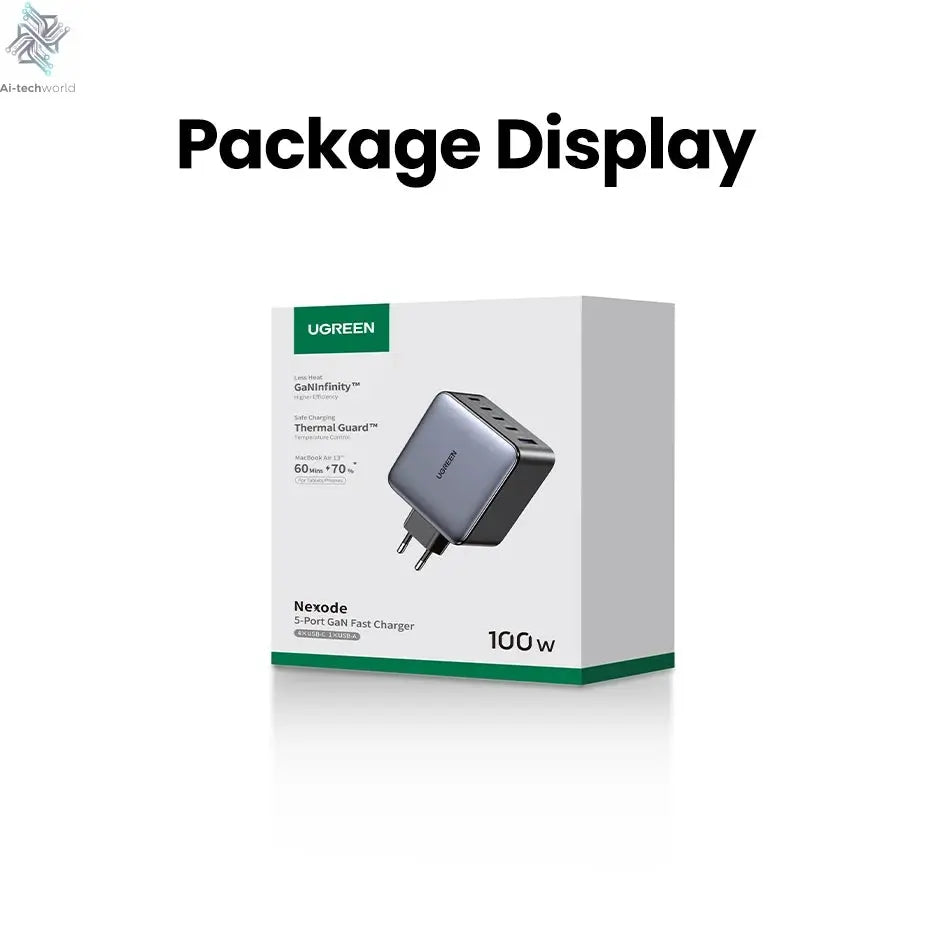 UGREEN 100W GaN Charger 5 Ports USB C Charger QC4.0 3.0 PPS For Macbook Air Laptop Tablet PDFast Charger For iPhone 16 15 14 Pro Ai-TechWorld 