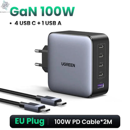 UGREEN 100W GaN Charger 5 Ports USB C Charger QC4.0 3.0 PPS For Macbook Air Laptop Tablet PDFast Charger For iPhone 16 15 14 Pro Ai-TechWorld 