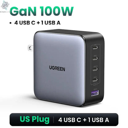 UGREEN 100W GaN Charger 5 Ports USB C Charger QC4.0 3.0 PPS For Macbook Air Laptop Tablet PDFast Charger For iPhone 16 15 14 Pro Ai-TechWorld 