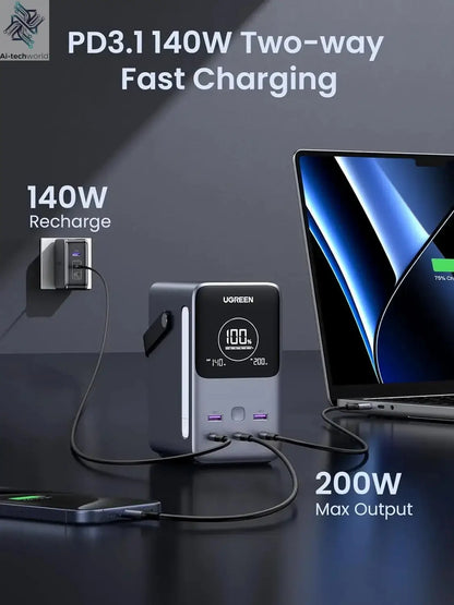 UGREEN 300W 48000mAh Portable Charger Power Bank with Smart Digital Display, Lighting and SOS Mode, 153Wh 5 Ports Battery Pack Ai-TechWorld 