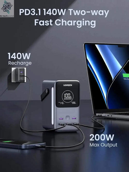 UGREEN 300W 48000mAh Portable Charger Power Bank with Smart Digital Display, Lighting and SOS Mode, 153Wh 5 Ports Battery Pack Ai-TechWorld 