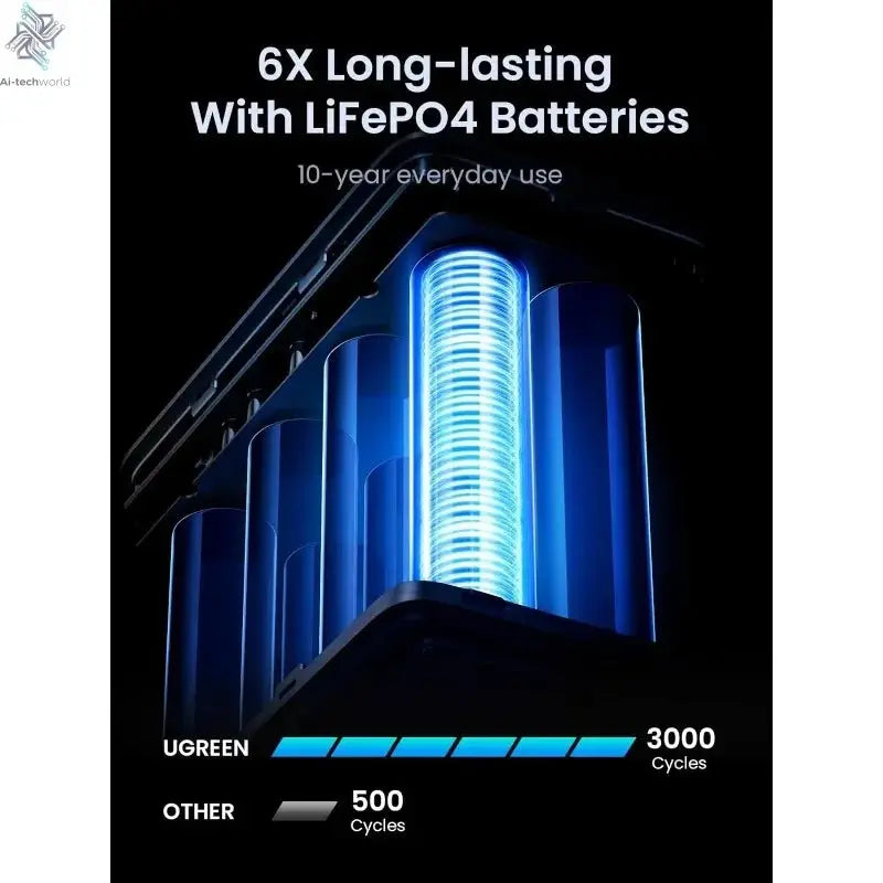 UGREEN 300W 48000mAh Portable Charger Power Bank with Smart Digital Display, Lighting and SOS Mode, 153Wh 5 Ports Battery Pack Ai-TechWorld 