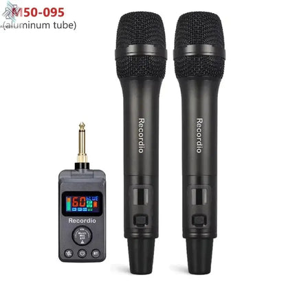 UHF Dual Wireless Dynamic Karaoke Microphone System Anti-Howling Rechargeable Receiver Plug Play Microphone Set Built-in Lithium Ai-TechWorld 