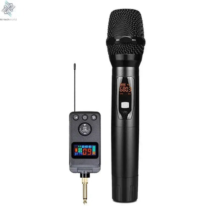 UHF Dual Wireless Dynamic Karaoke Microphone System Anti-Howling Rechargeable Receiver Plug Play Microphone Set Built-in Lithium Ai-TechWorld 