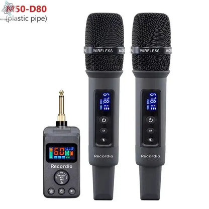 UHF Dual Wireless Dynamic Karaoke Microphone System Anti-Howling Rechargeable Receiver Plug Play Microphone Set Built-in Lithium Ai-TechWorld 