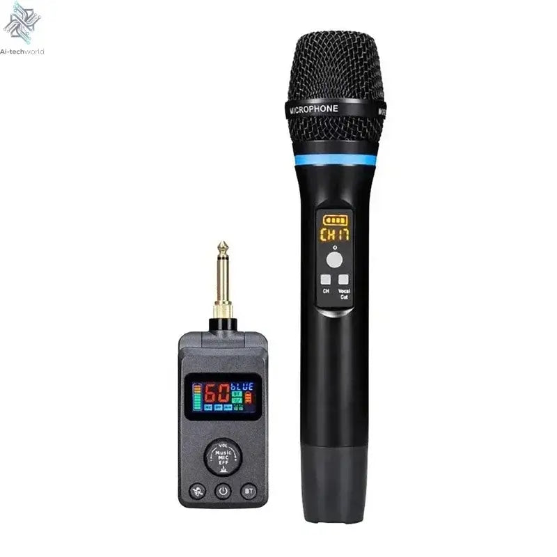 UHF Dual Wireless Dynamic Karaoke Microphone System Anti-Howling Rechargeable Receiver Plug Play Microphone Set Built-in Lithium Ai-TechWorld 