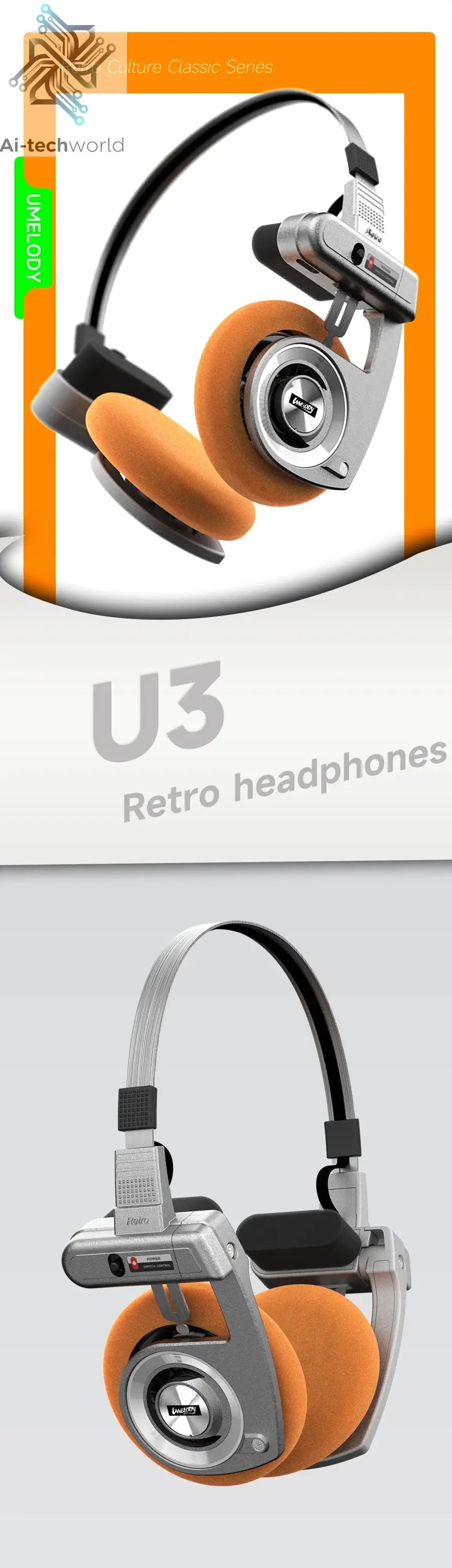 UMELODY U3 RETRO Headphones Wireless Bluetooth Headphones ON-Ear Headphones HIFI Wireless Foldable Noise Canceling Headphone Ai-TechWorld 