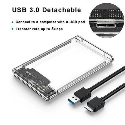 USB 3.0 HDD Enclosure 2.5inch SATA SSD Hard Drive Case with 5Gbps Transfer Speed Mobile External Housing Harddisk Boxs Cable - Ai-TechWorld