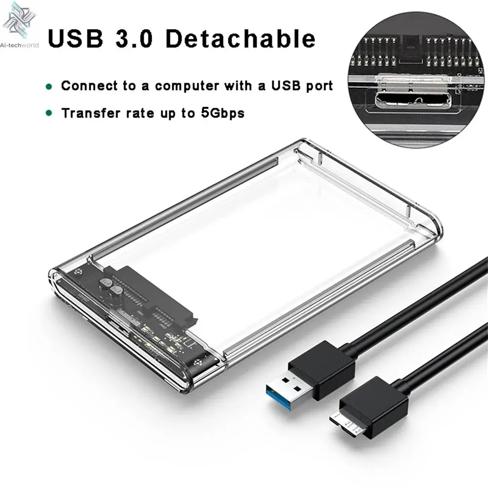 USB 3.0 HDD Enclosure 2.5inch SATA SSD Hard Drive Case with 5Gbps Transfer Speed Mobile External Housing Harddisk Boxs Cable - Ai-TechWorld
