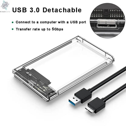 USB 3.0 HDD Enclosure 2.5inch SATA SSD Hard Drive Case with 5Gbps Transfer Speed Mobile External Housing Harddisk Boxs Cable - Ai-TechWorld