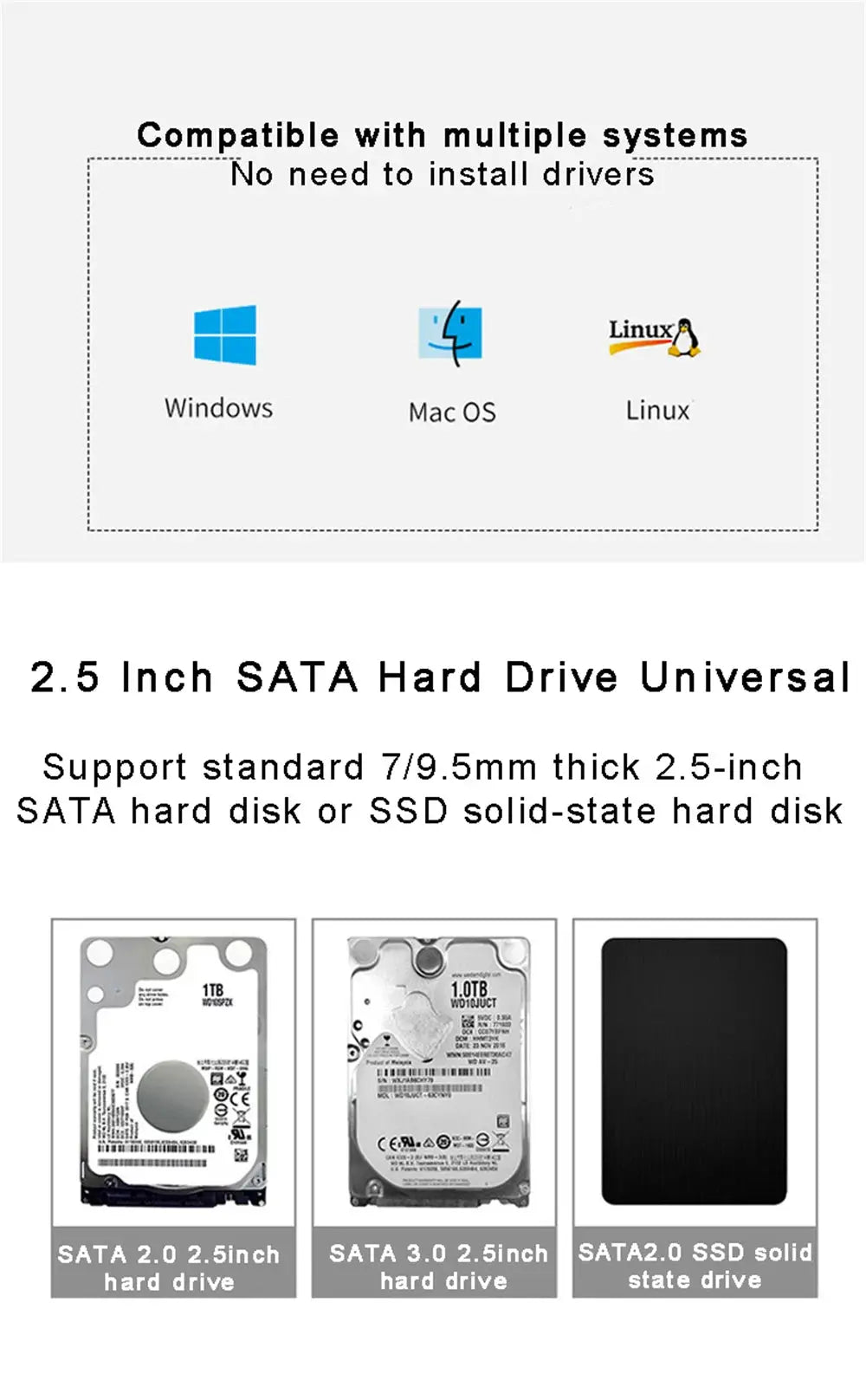 USB 3.0 HDD Enclosure 2.5inch SATA SSD Hard Drive Case with 5Gbps Transfer Speed Mobile External Housing Harddisk Boxs Cable - Ai-TechWorld