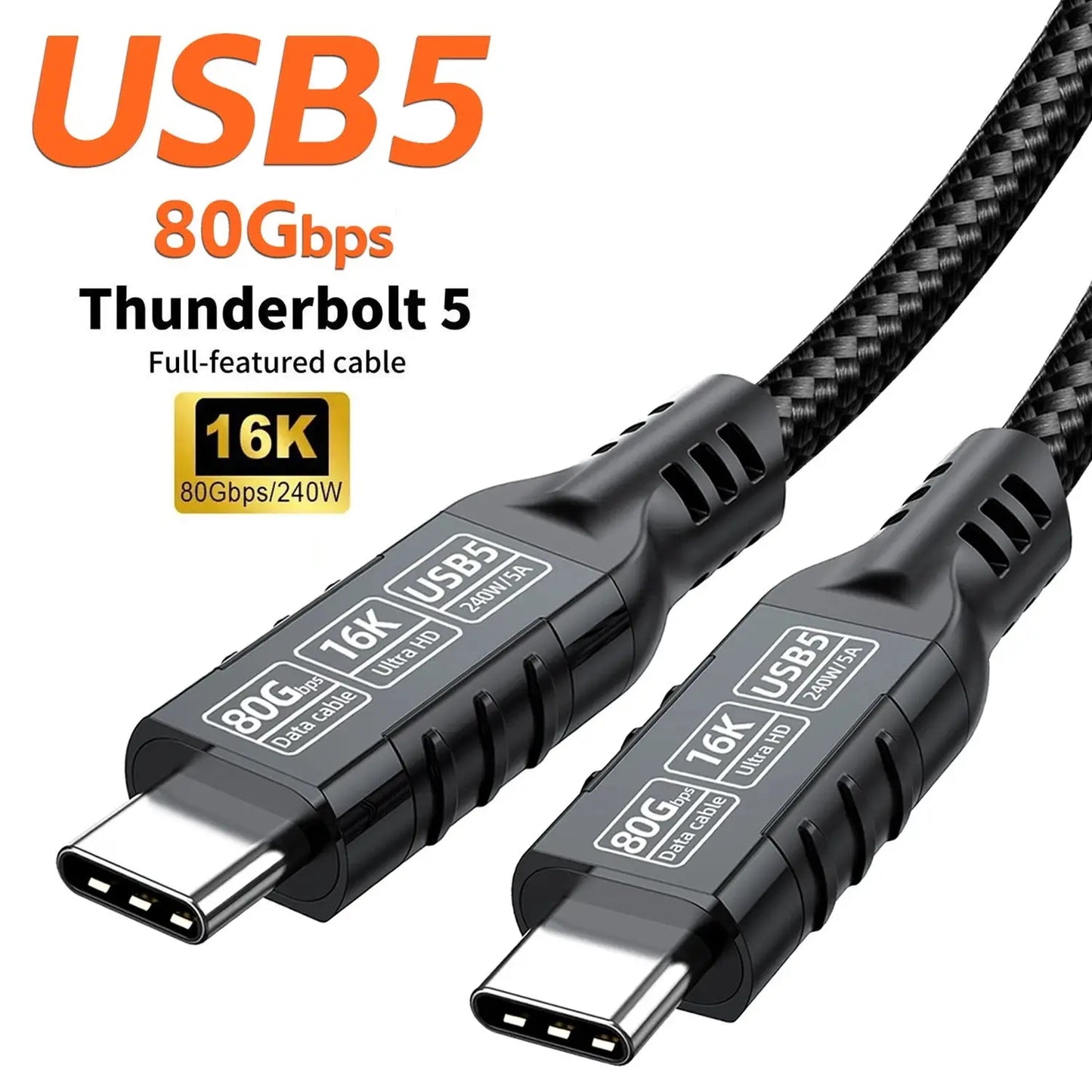 USB 5 PD240W 80Gbps Thunderbolt 5 Type-C Cable 16K 8K 48V/5A Type-C to USB C for iphone 16 Pro Tablet Switch Laptop MacBook Pro - Ai-TechWorld
